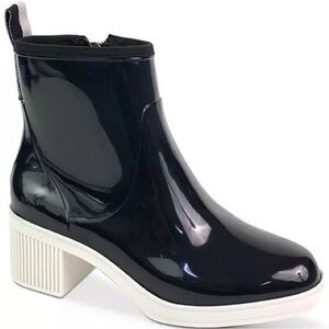 Kate Spade Black Glossy Ankle Boots with White Sole